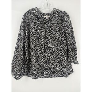 Chicos Womens Black White Abstract Print Button Up Shirt Blouse Top Size 2